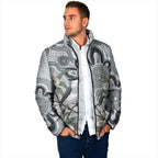 Australia Grey Butcherbird Padded Jacket Eucalyptus Alba Indigenous Art - Aussie Hoodie