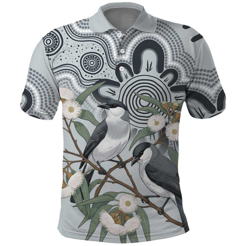 Australia Grey Butcherbird Polo Shirt Eucalyptus Alba Indigenous Art - Aussie Hoodie