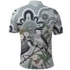 Australia Grey Butcherbird Polo Shirt Eucalyptus Alba Indigenous Art - Aussie Hoodie