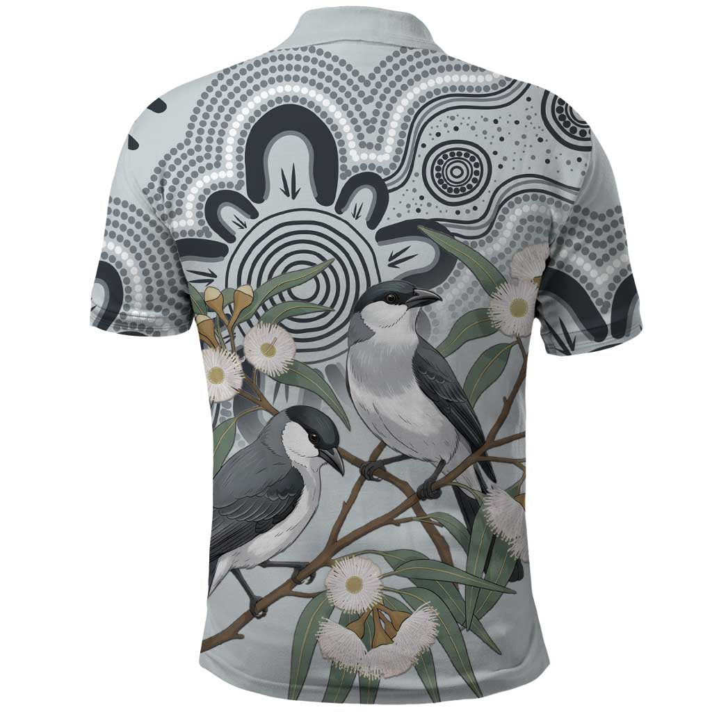 Australia Grey Butcherbird Polo Shirt Eucalyptus Alba Indigenous Art - Aussie Hoodie