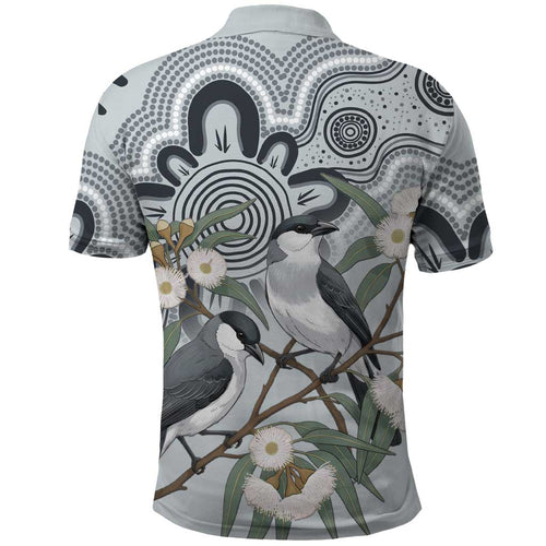 Australia Grey Butcherbird Polo Shirt Eucalyptus Alba Indigenous Art - Aussie Hoodie