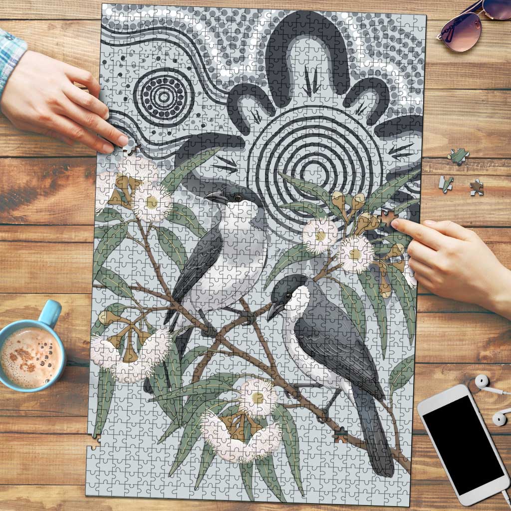 Australia Grey Butcherbird Puzzle Eucalyptus Alba Indigenous Art - Aussie Hoodie