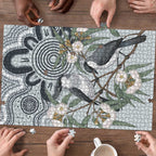 Australia Grey Butcherbird Puzzle Eucalyptus Alba Indigenous Art - Aussie Hoodie