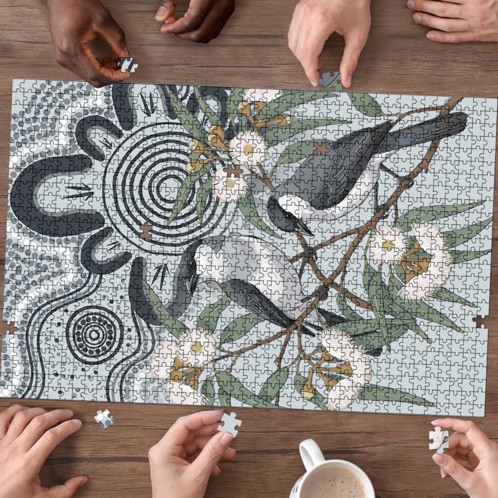 Australia Grey Butcherbird Puzzle Eucalyptus Alba Indigenous Art - Aussie Hoodie