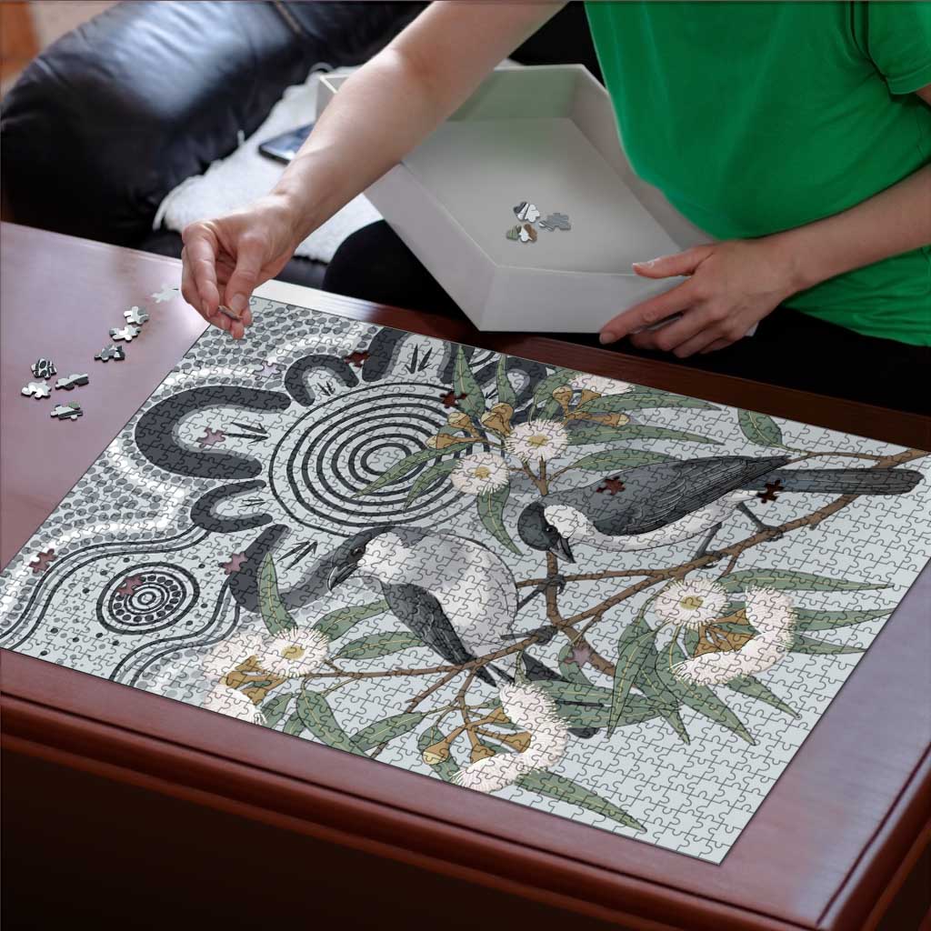 Australia Grey Butcherbird Puzzle Eucalyptus Alba Indigenous Art - Aussie Hoodie