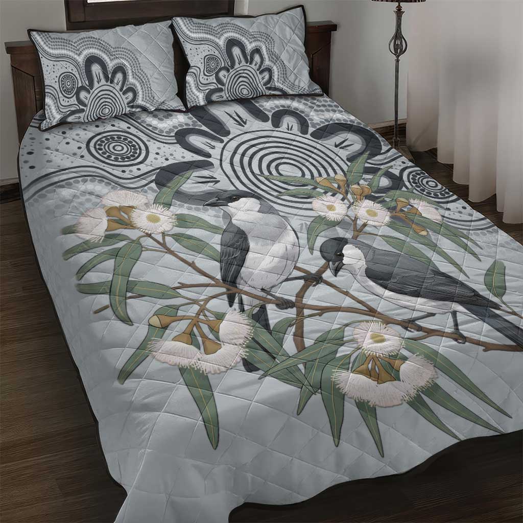 Australia Grey Butcherbird Quilt Bed Set Eucalyptus Alba Indigenous Art - Aussie Hoodie