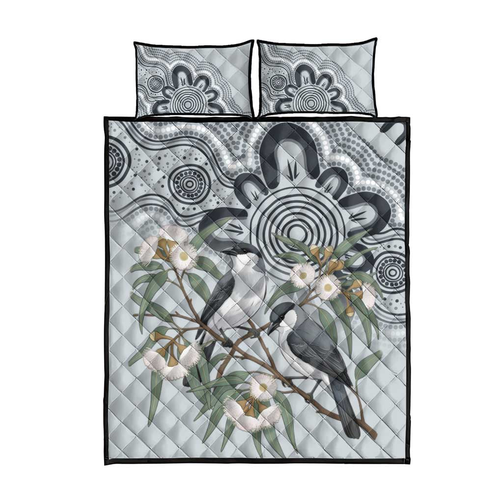 Australia Grey Butcherbird Quilt Bed Set Eucalyptus Alba Indigenous Art - Aussie Hoodie