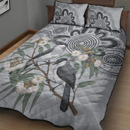 Australia Grey Butcherbird Quilt Bed Set Eucalyptus Alba Indigenous Art - Aussie Hoodie