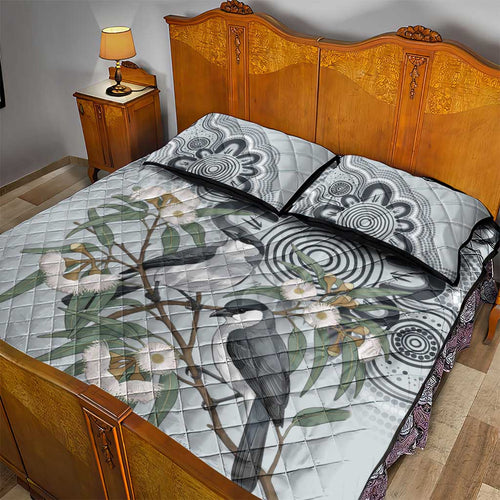 Australia Grey Butcherbird Quilt Bed Set Eucalyptus Alba Indigenous Art - Aussie Hoodie