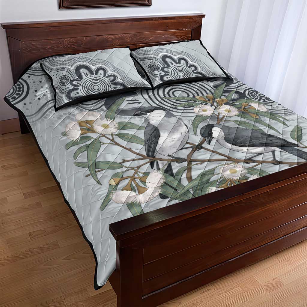 Australia Grey Butcherbird Quilt Bed Set Eucalyptus Alba Indigenous Art - Aussie Hoodie
