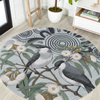 Australia Grey Butcherbird Round Carpet Eucalyptus Alba Indigenous Art - Aussie Hoodie