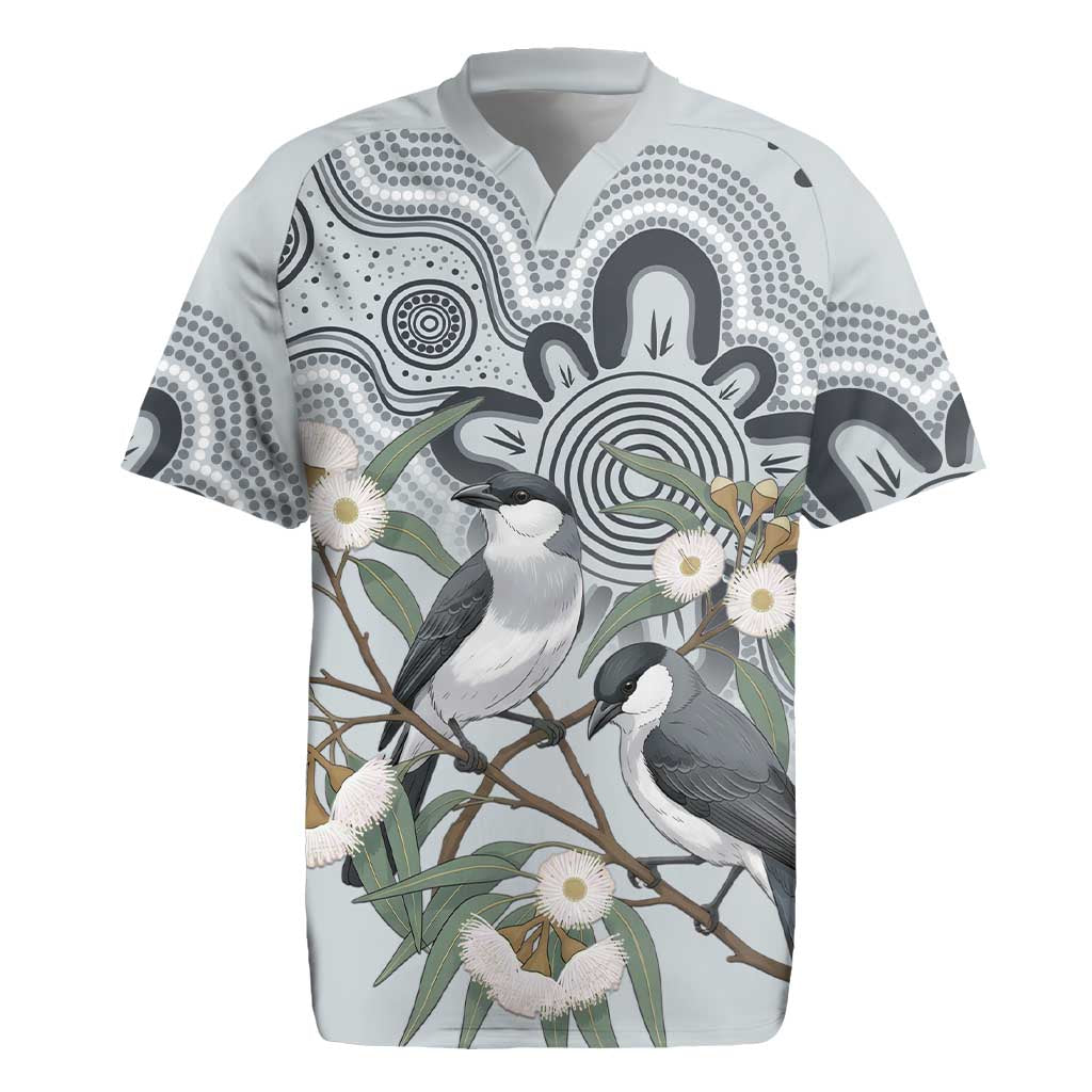 Australia Grey Butcherbird Rugby Jersey Eucalyptus Alba Indigenous Art - Aussie Hoodie