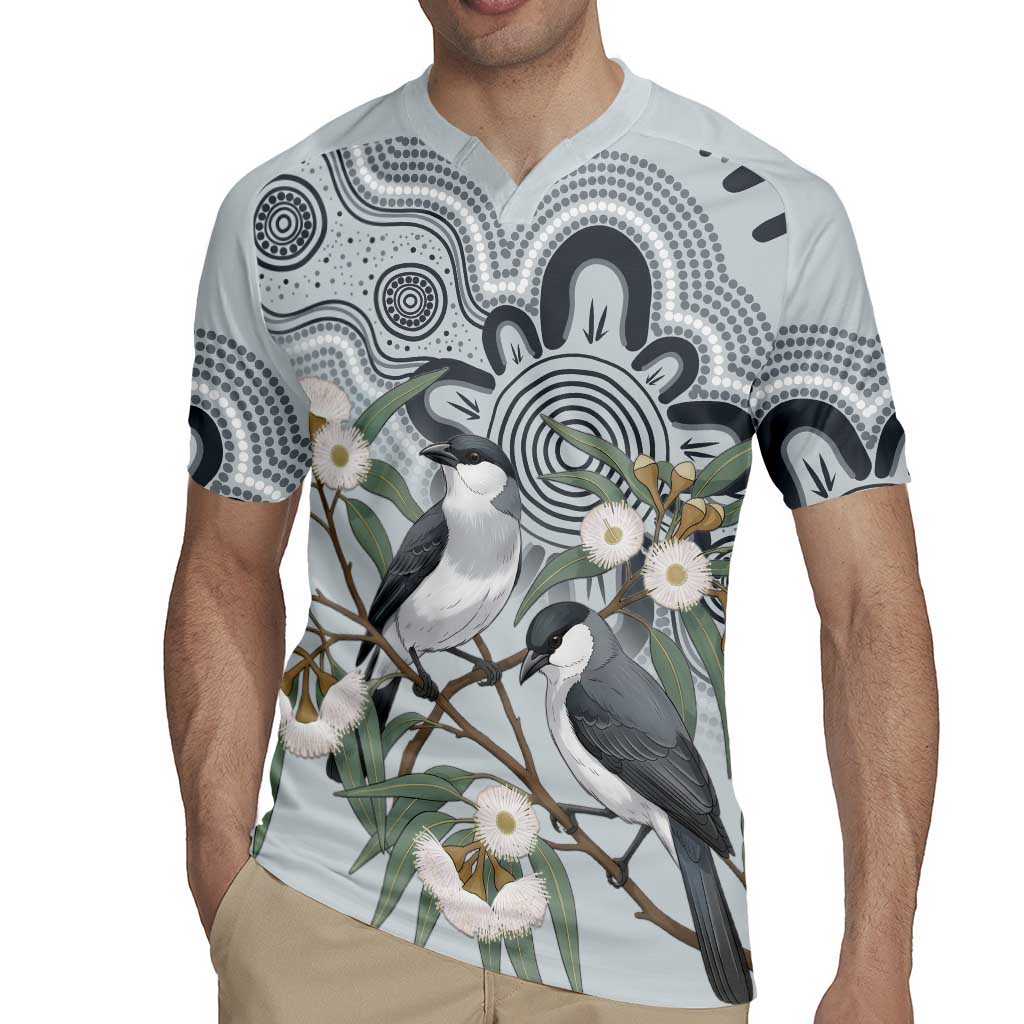 Australia Grey Butcherbird Rugby Jersey Eucalyptus Alba Indigenous Art - Aussie Hoodie