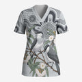 Australia Grey Butcherbird Scrub Top Eucalyptus Alba Indigenous Art - Aussie Hoodie