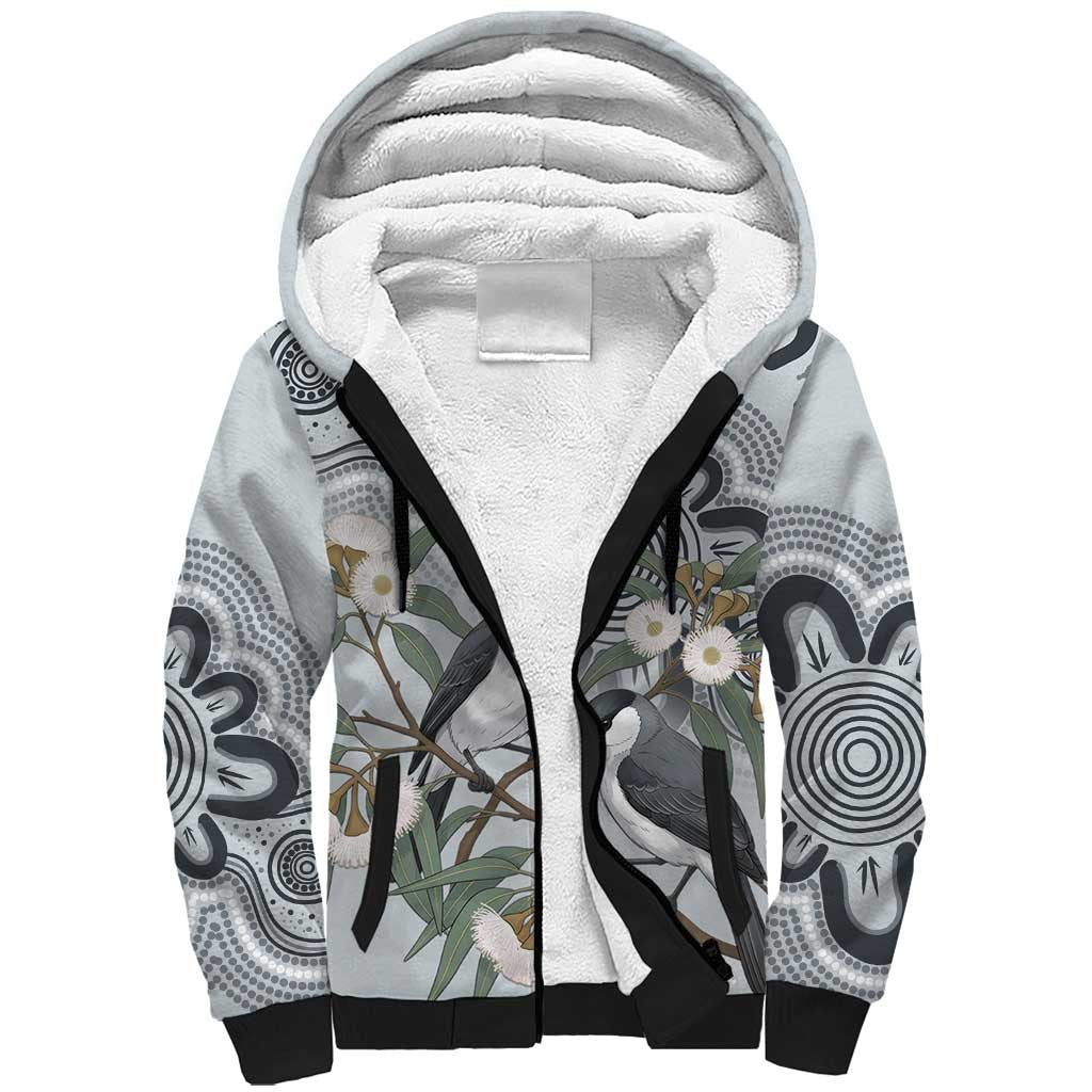 Australia Grey Butcherbird Sherpa Hoodie Eucalyptus Alba Indigenous Art - Aussie Hoodie