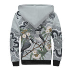 Australia Grey Butcherbird Sherpa Hoodie Eucalyptus Alba Indigenous Art - Aussie Hoodie