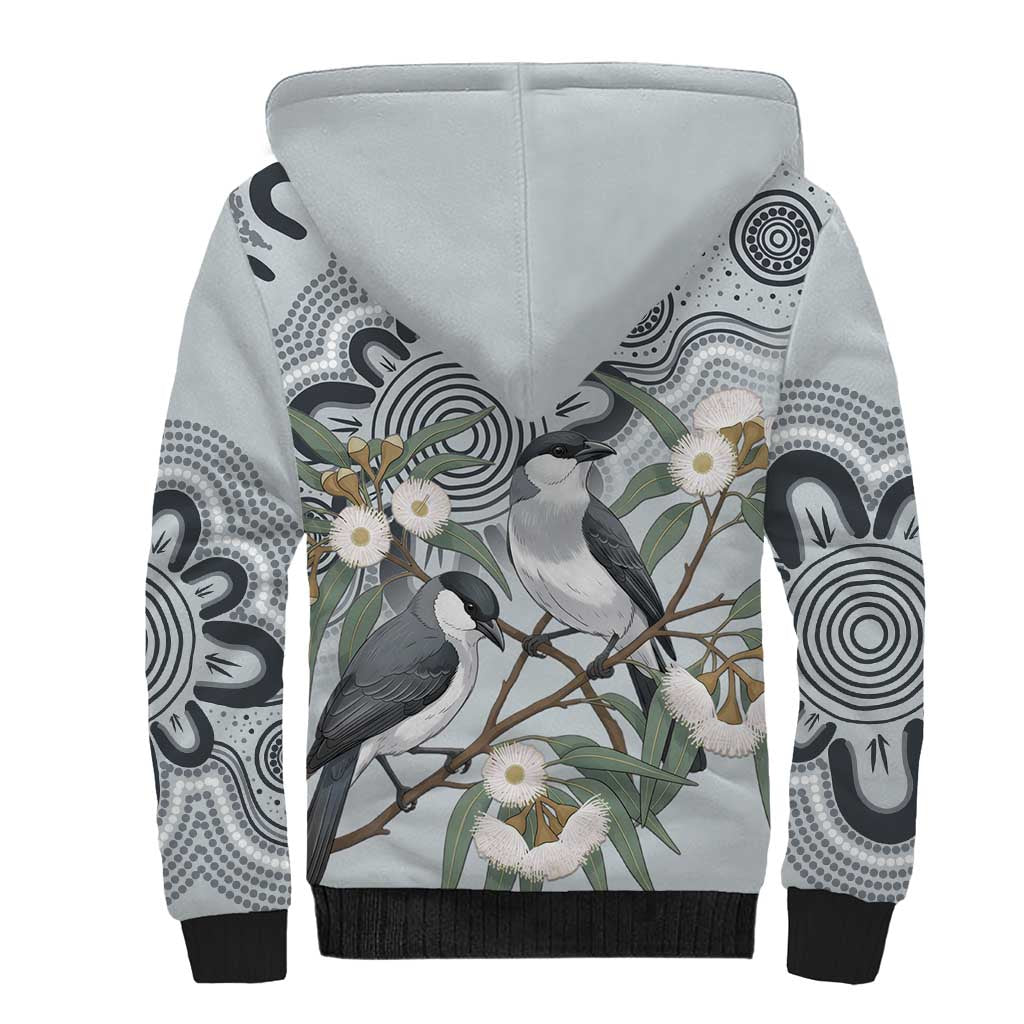 Australia Grey Butcherbird Sherpa Hoodie Eucalyptus Alba Indigenous Art - Aussie Hoodie