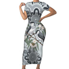 Australia Grey Butcherbird Short Sleeve Bodycon Dress Eucalyptus Alba Indigenous Art - Aussie Hoodie