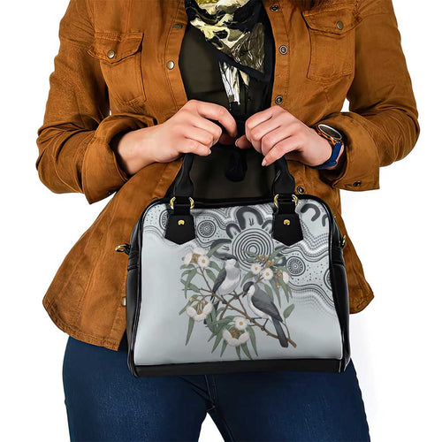 Australia Grey Butcherbird Shoulder Handbag Eucalyptus Alba Indigenous Art - Aussie Hoodie