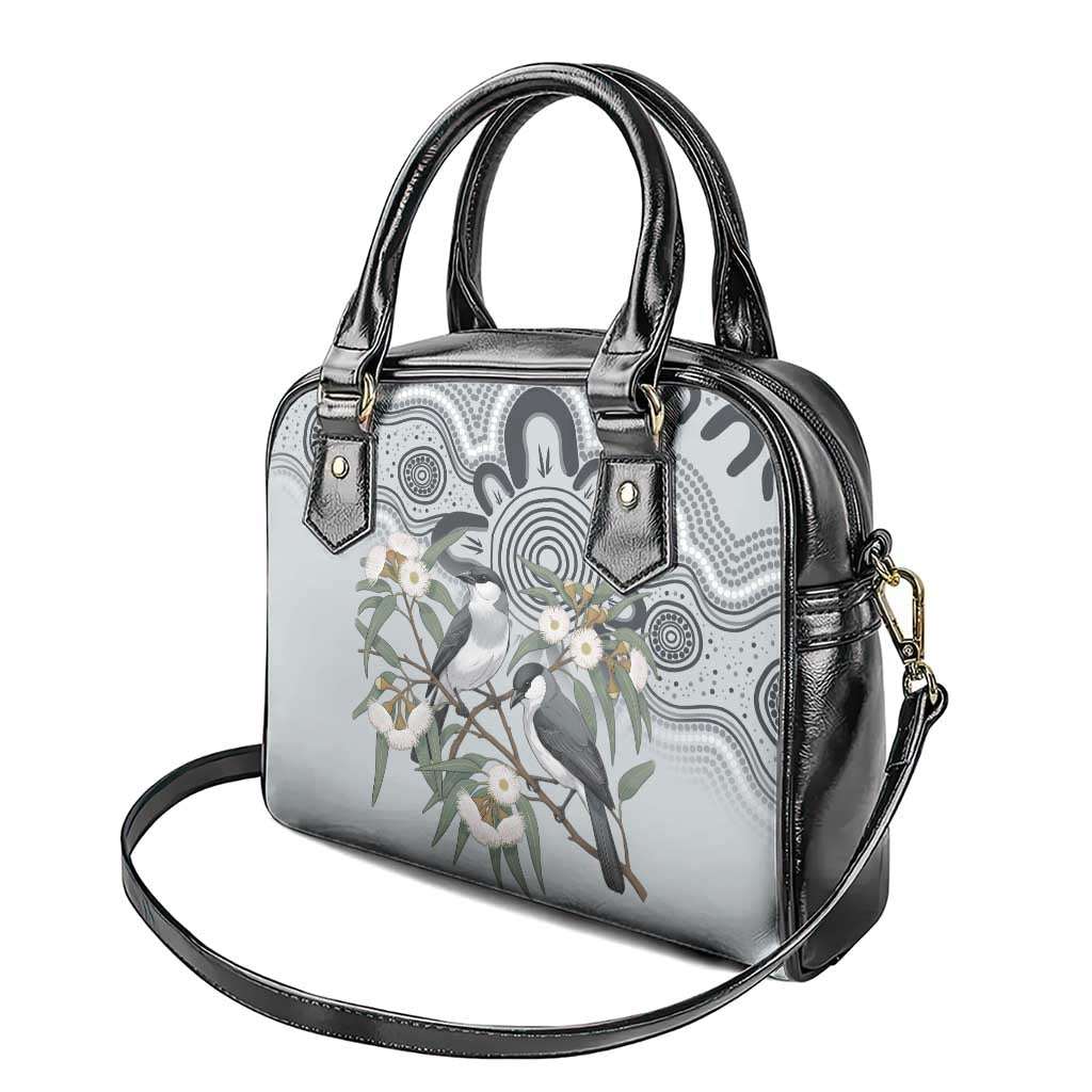 Australia Grey Butcherbird Shoulder Handbag Eucalyptus Alba Indigenous Art - Aussie Hoodie