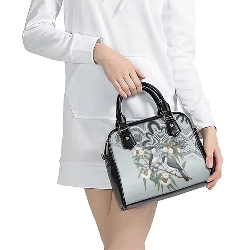 Australia Grey Butcherbird Shoulder Handbag Eucalyptus Alba Indigenous Art - Aussie Hoodie