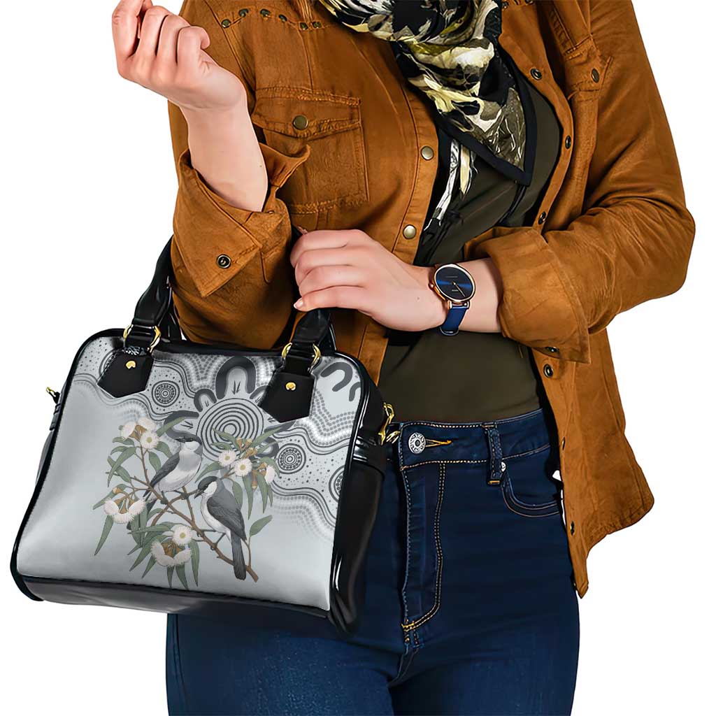 Australia Grey Butcherbird Shoulder Handbag Eucalyptus Alba Indigenous Art - Aussie Hoodie