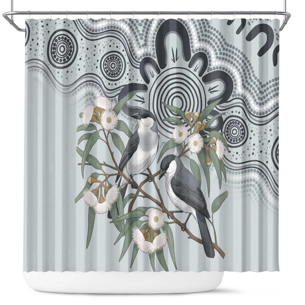 Australia Grey Butcherbird Shower Curtain Eucalyptus Alba Indigenous Art - Aussie Hoodie