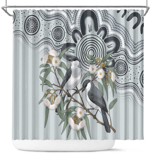 Australia Grey Butcherbird Shower Curtain Eucalyptus Alba Indigenous Art - Aussie Hoodie