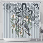 Australia Grey Butcherbird Shower Curtain Eucalyptus Alba Indigenous Art - Aussie Hoodie