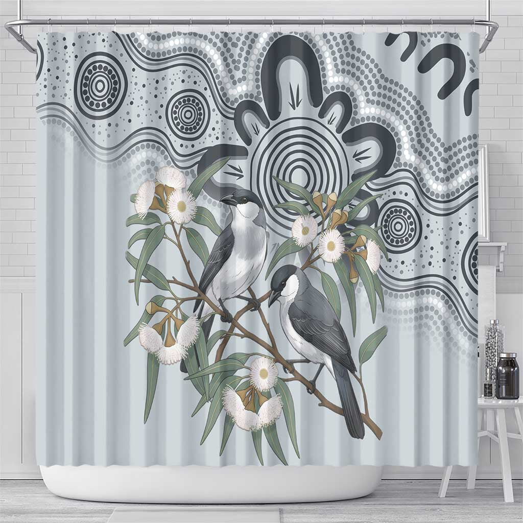 Australia Grey Butcherbird Shower Curtain Eucalyptus Alba Indigenous Art - Aussie Hoodie