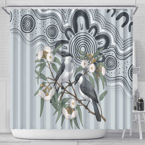 Australia Grey Butcherbird Shower Curtain Eucalyptus Alba Indigenous Art - Aussie Hoodie