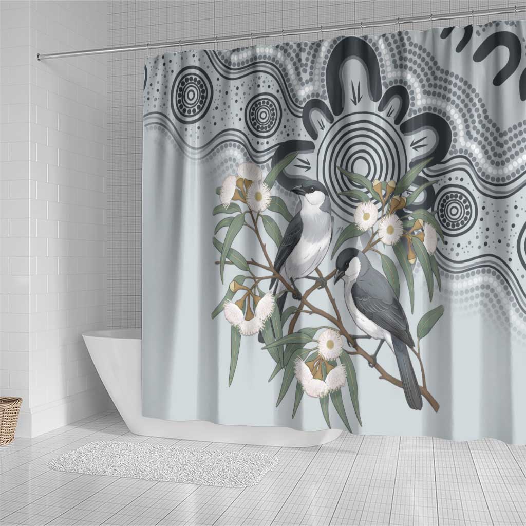Australia Grey Butcherbird Shower Curtain Eucalyptus Alba Indigenous Art - Aussie Hoodie