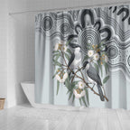 Australia Grey Butcherbird Shower Curtain Eucalyptus Alba Indigenous Art - Aussie Hoodie