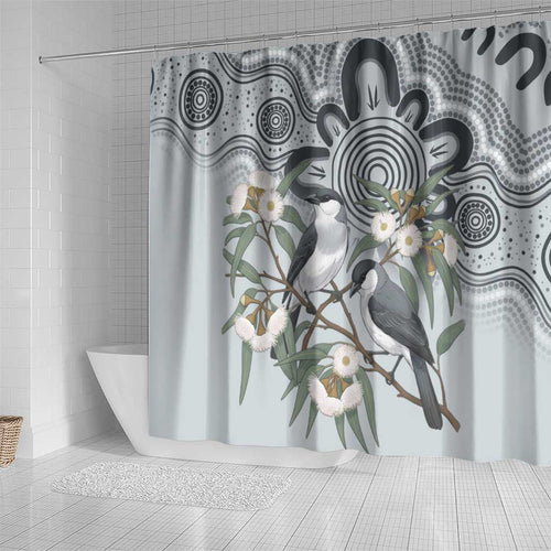 Australia Grey Butcherbird Shower Curtain Eucalyptus Alba Indigenous Art - Aussie Hoodie