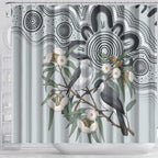 Australia Grey Butcherbird Shower Curtain Eucalyptus Alba Indigenous Art - Aussie Hoodie