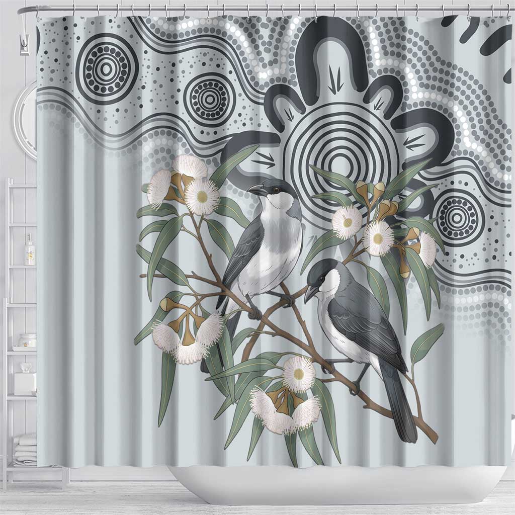 Australia Grey Butcherbird Shower Curtain Eucalyptus Alba Indigenous Art - Aussie Hoodie