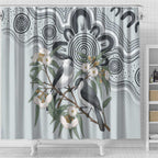 Australia Grey Butcherbird Shower Curtain Eucalyptus Alba Indigenous Art - Aussie Hoodie