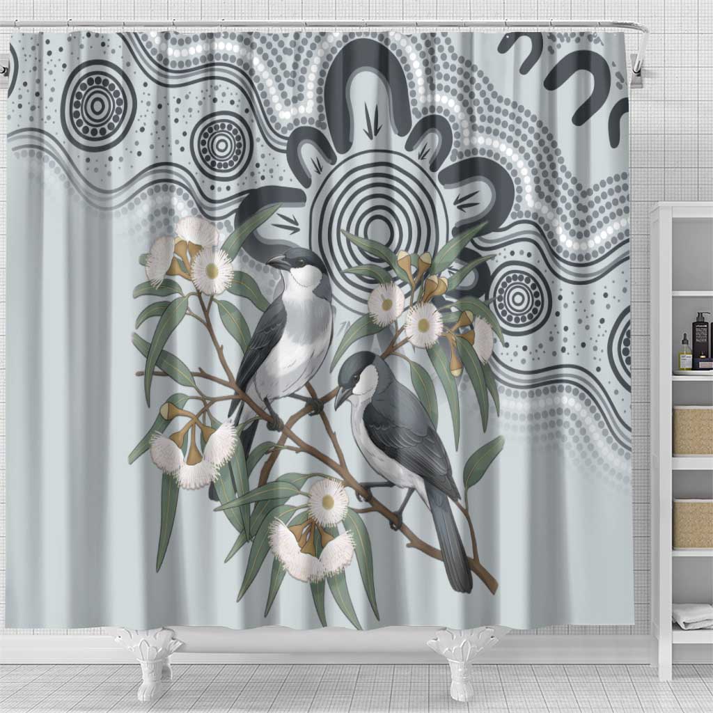 Australia Grey Butcherbird Shower Curtain Eucalyptus Alba Indigenous Art - Aussie Hoodie