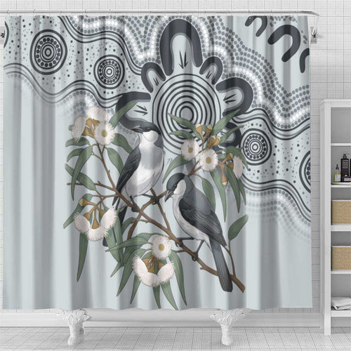 Australia Grey Butcherbird Shower Curtain Eucalyptus Alba Indigenous Art - Aussie Hoodie