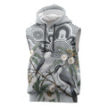 Australia Grey Butcherbird Sleeveless Hoodie Eucalyptus Alba Indigenous Art - Aussie Hoodie