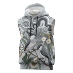 Australia Grey Butcherbird Sleeveless Hoodie Eucalyptus Alba Indigenous Art - Aussie Hoodie