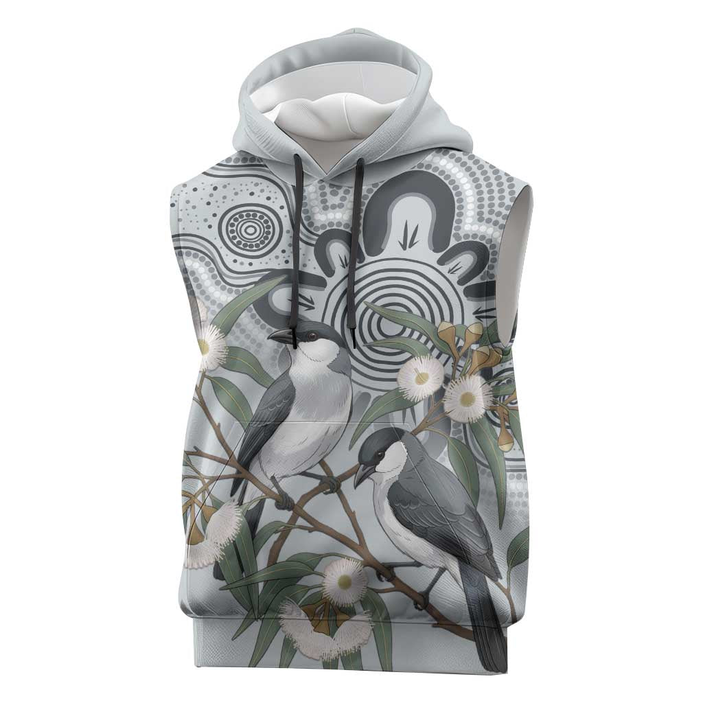 Australia Grey Butcherbird Sleeveless Hoodie Eucalyptus Alba Indigenous Art - Aussie Hoodie