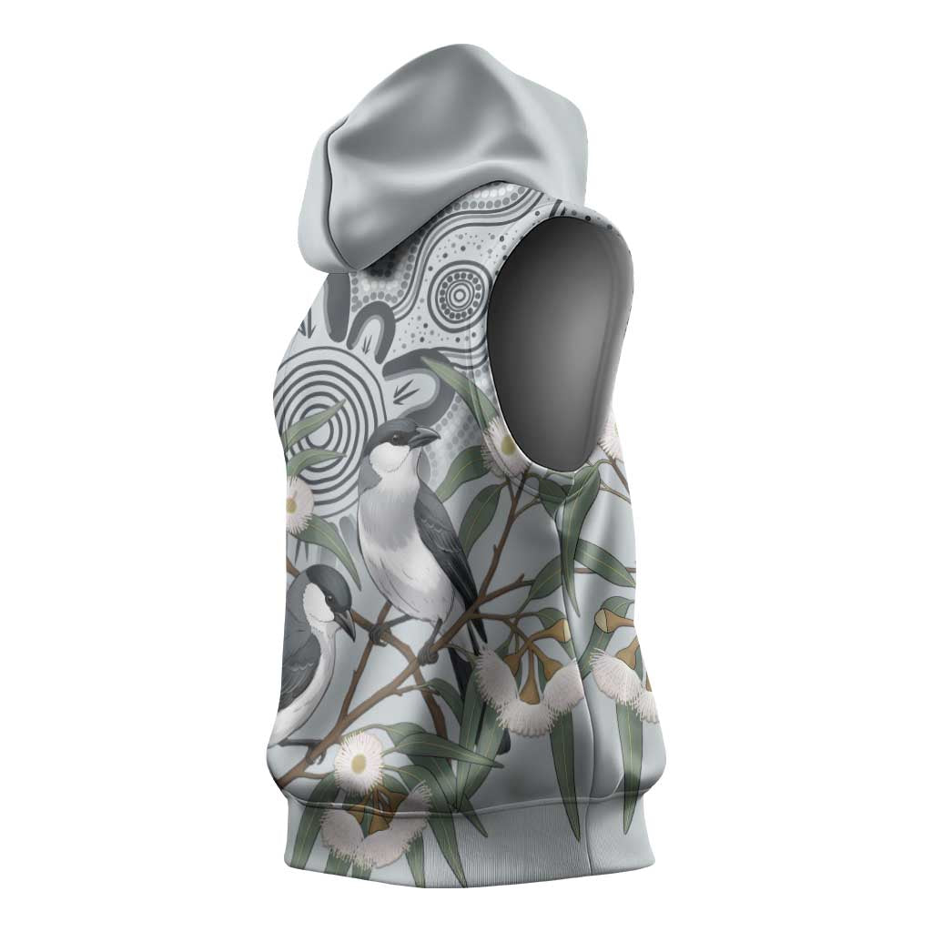 Australia Grey Butcherbird Sleeveless Hoodie Eucalyptus Alba Indigenous Art - Aussie Hoodie