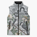 Australia Grey Butcherbird Sleeveless Puffer Jacket Eucalyptus Alba Indigenous Art - Aussie Hoodie