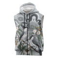 Australia Grey Butcherbird Sleeveless Zip Hoodie Eucalyptus Alba Indigenous Art - Aussie Hoodie