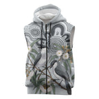 Australia Grey Butcherbird Sleeveless Zip Hoodie Eucalyptus Alba Indigenous Art - Aussie Hoodie