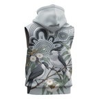 Australia Grey Butcherbird Sleeveless Zip Hoodie Eucalyptus Alba Indigenous Art - Aussie Hoodie