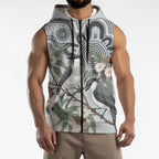 Australia Grey Butcherbird Sleeveless Zip Hoodie Eucalyptus Alba Indigenous Art - Aussie Hoodie