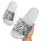 Australia Grey Butcherbird Slide Sandals Eucalyptus Alba Indigenous Art - Aussie Hoodie