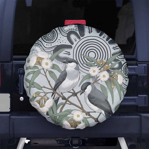 Australia Grey Butcherbird Spare Tire Cover Eucalyptus Alba Indigenous Art - Aussie Hoodie